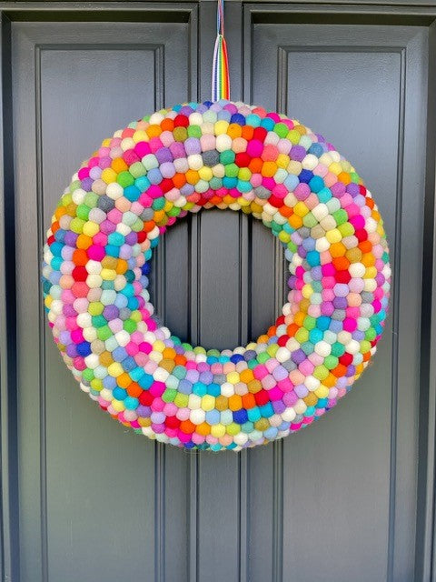 Extra Large Rainbow Pom Pom Wreath