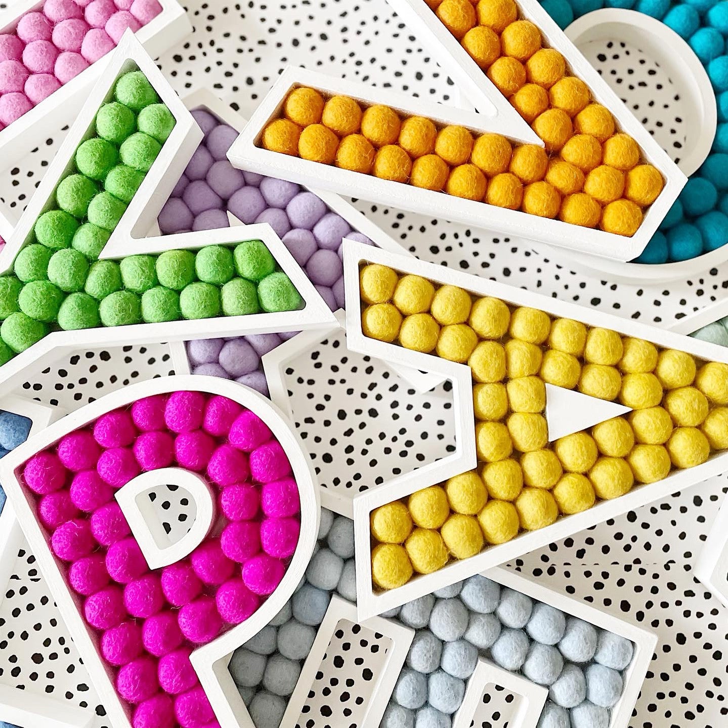 A-Z Rainbow Pom Pom Wooden Letter