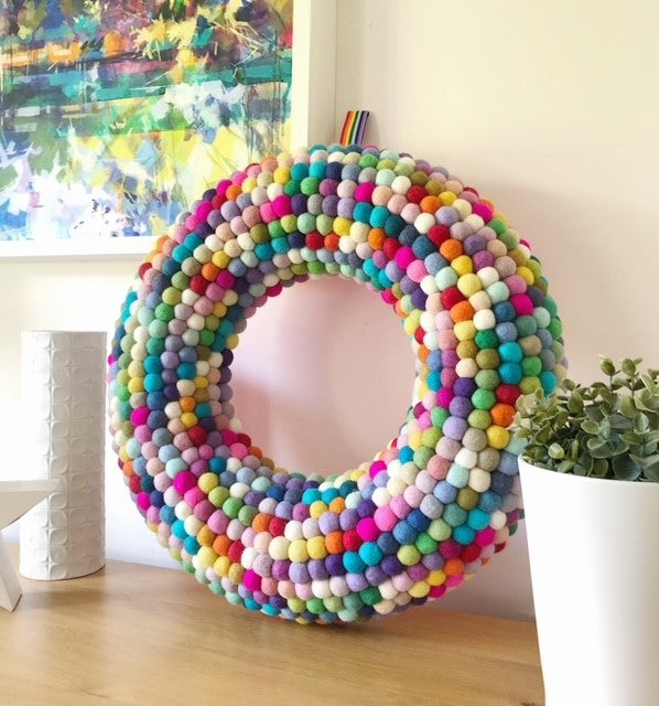 Extra Large Rainbow Pom Pom Wreath