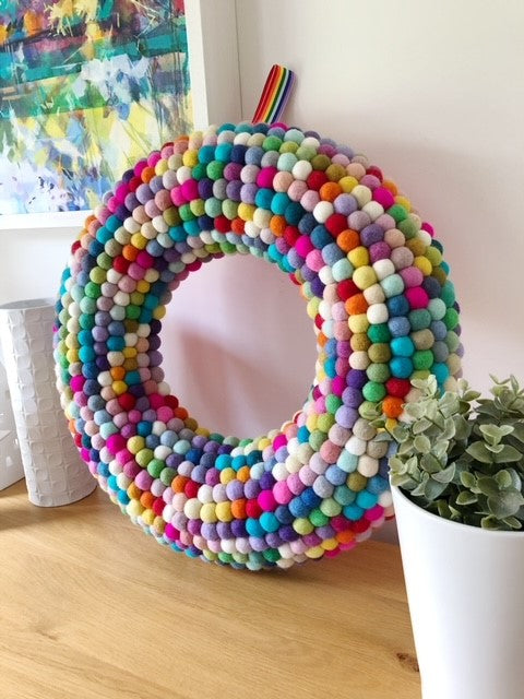 Extra Large Rainbow Pom Pom Wreath