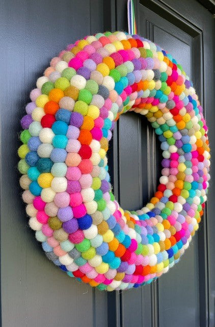 Extra Large Rainbow Pom Pom Wreath