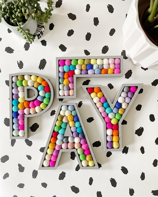 4 Letter Pom Pom Word - LOVE, PLAY, HOME - 20cm Letters