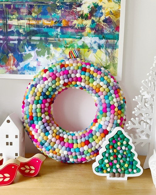 Extra Large Rainbow Pom Pom Wreath