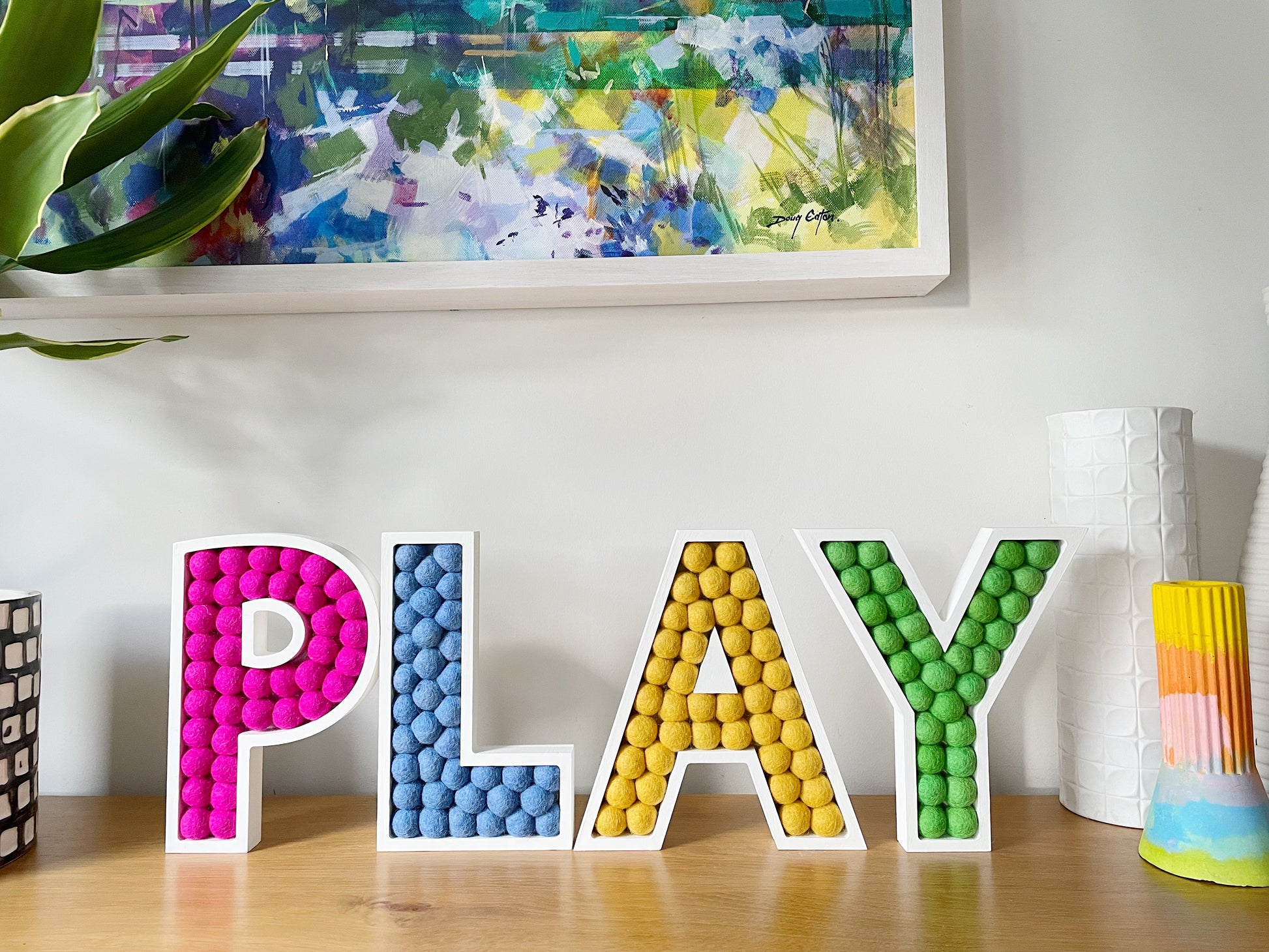 A-Z Rainbow Pom Pom Wooden Letter