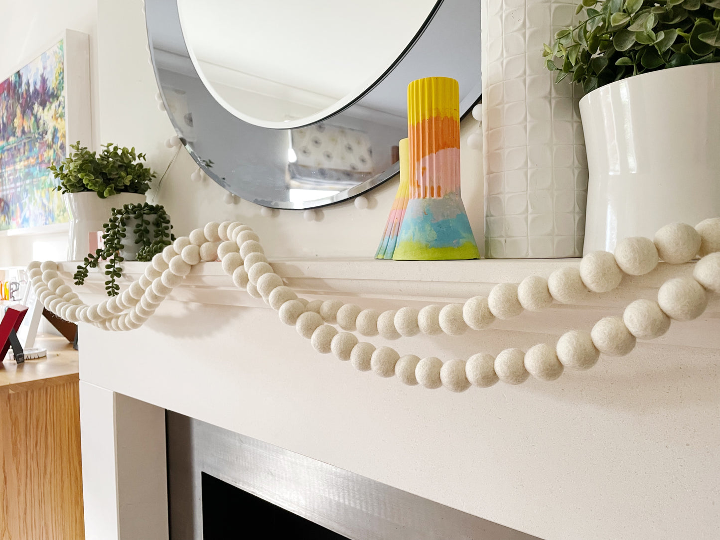 Extra Long White Pom Pom Garland