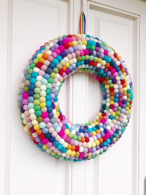 Extra Large Rainbow Pom Pom Wreath