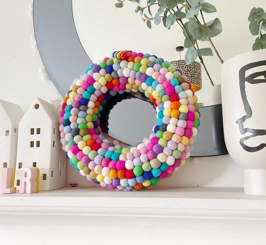 Rainbow Pom Pom Wreath - Large