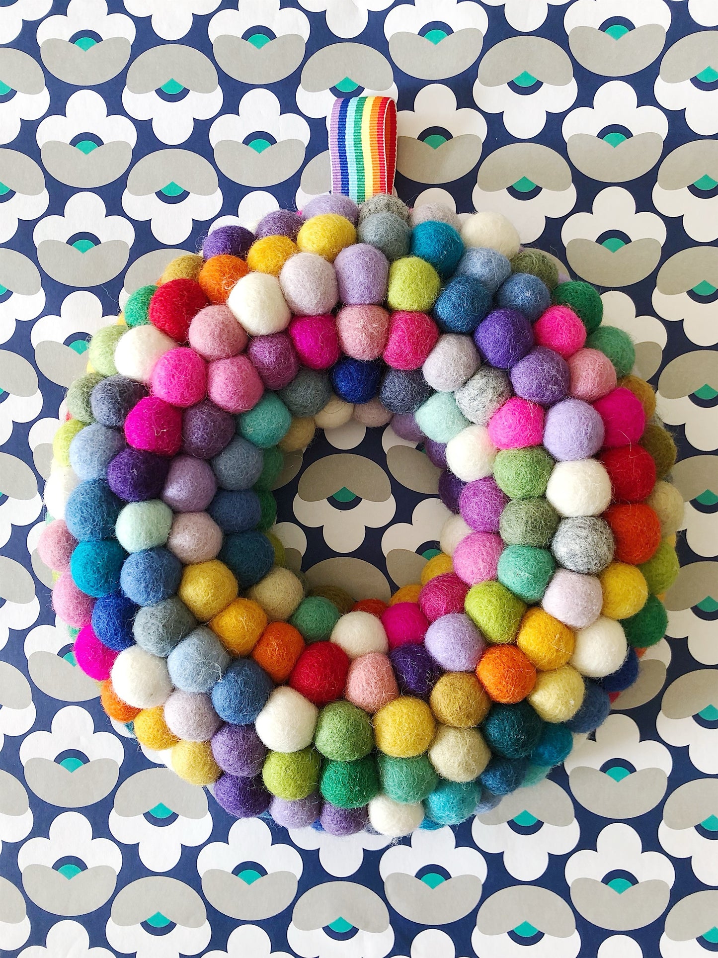 Rainbow Pom Pom Wreath - Small