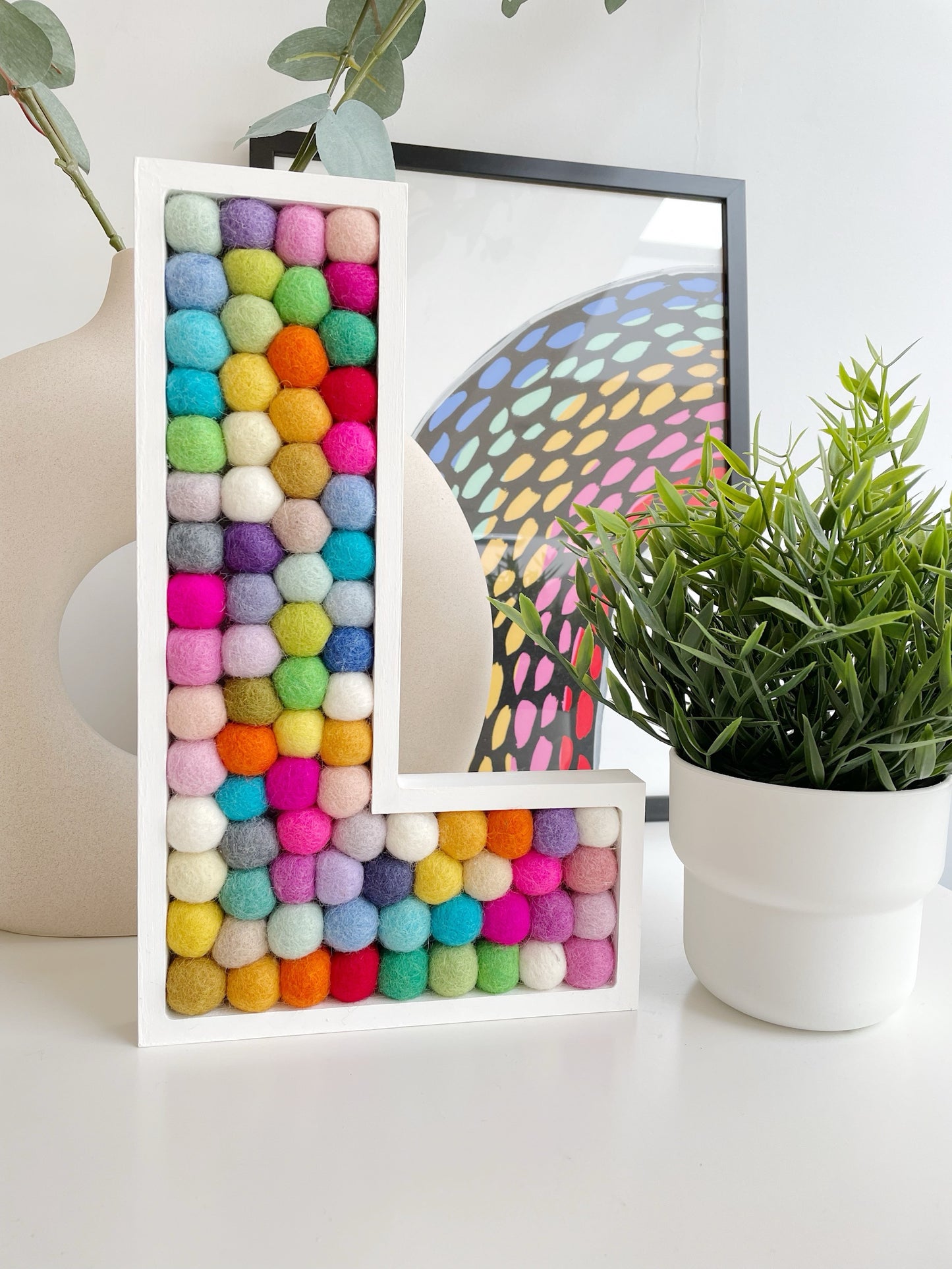 A-Z Rainbow PomPom Wooden Wall Letter -  30cm White