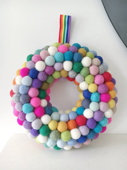 Rainbow Pom Pom Wreath - Small