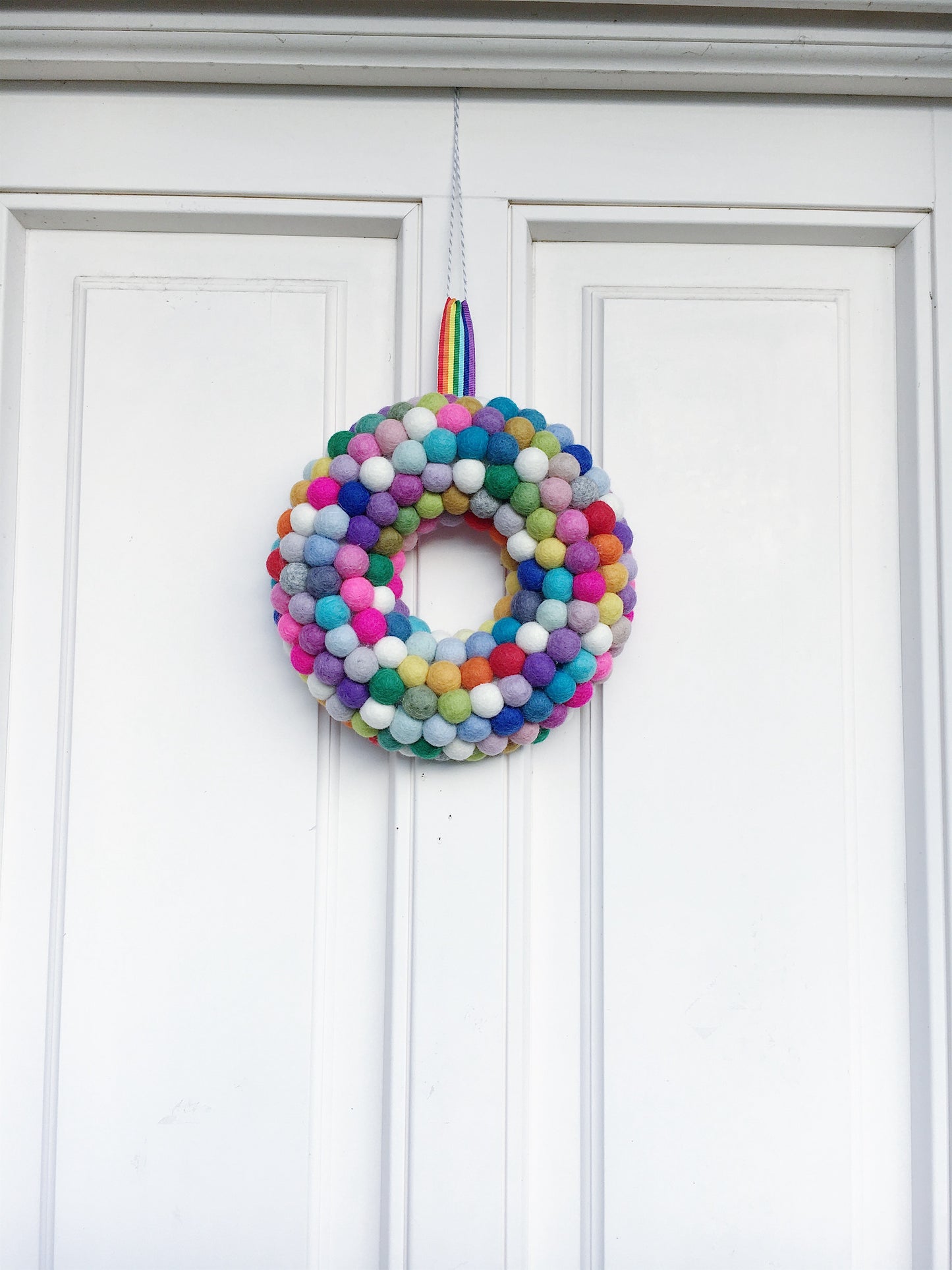 Rainbow Pom Pom Wreath - Small