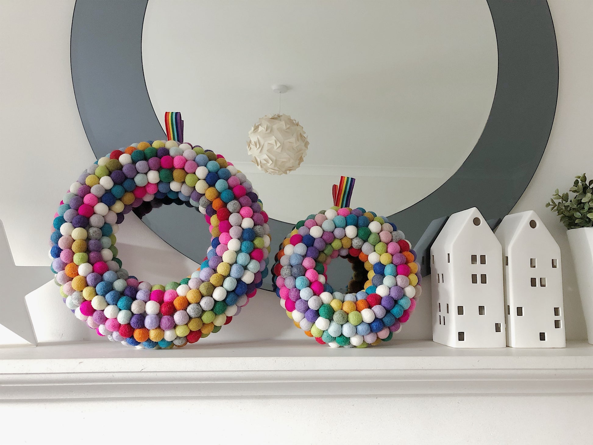 Rainbow Pom Pom Wreath - Large