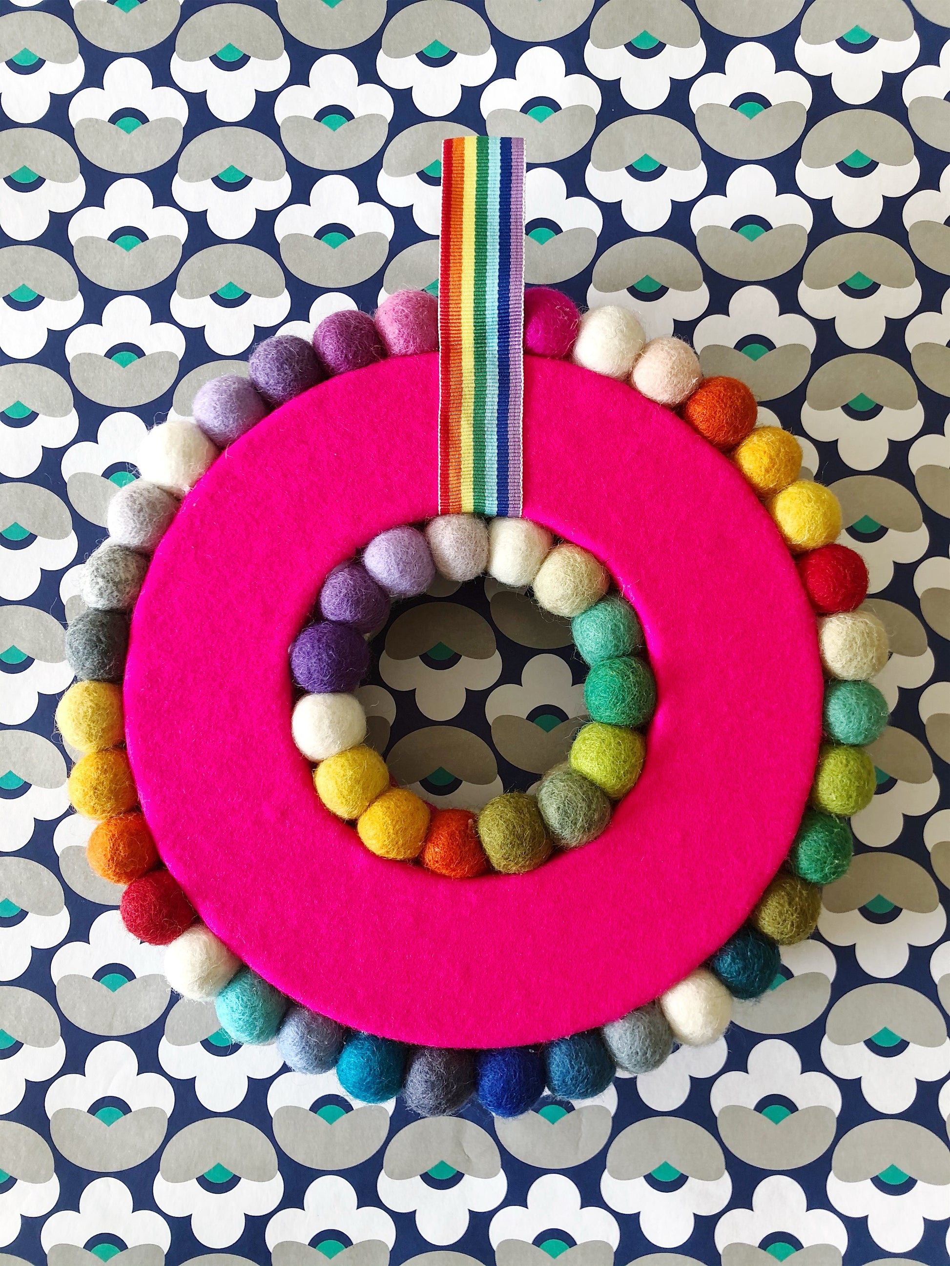 Rainbow Pom Pom Wreath - Small