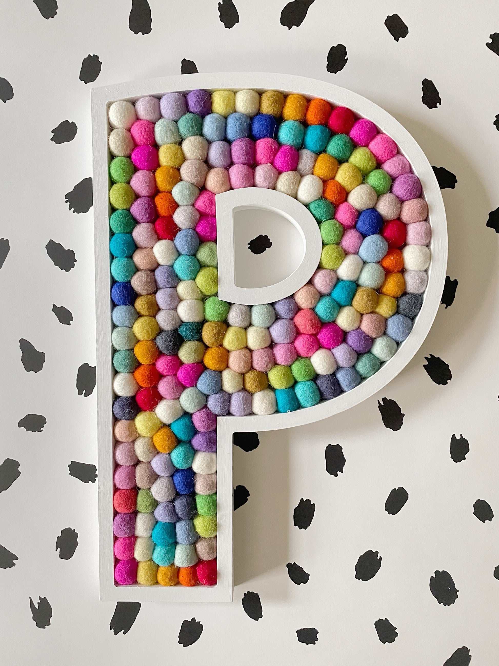 Large A-Z Wooden Rainbow Pom Pom Letters - 40cm