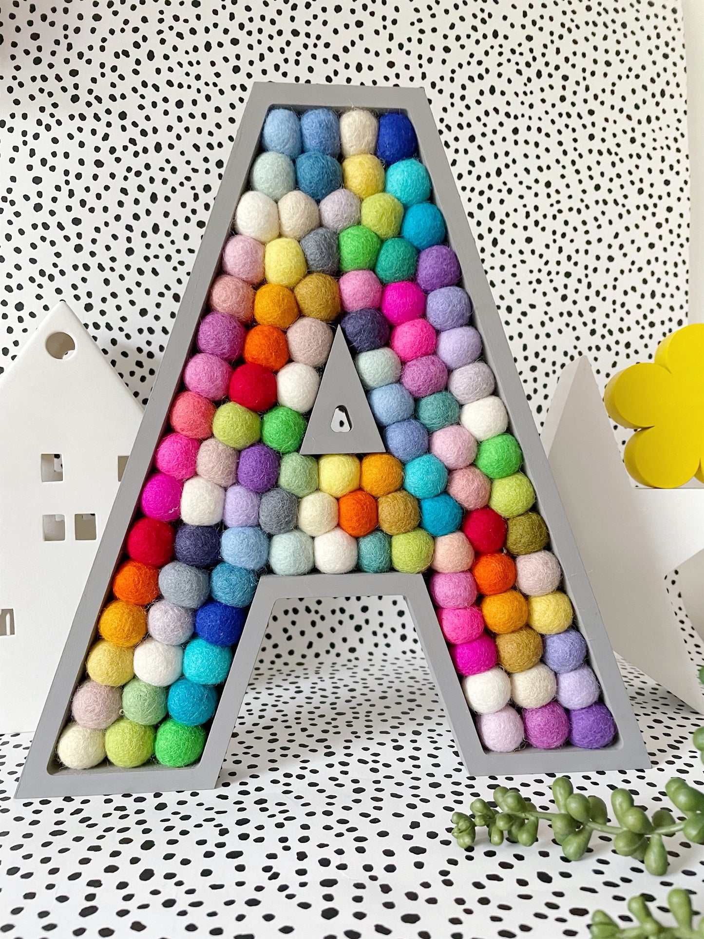 A-Z Rainbow PomPom Wooden Wall Letter -  30cm Dark Grey