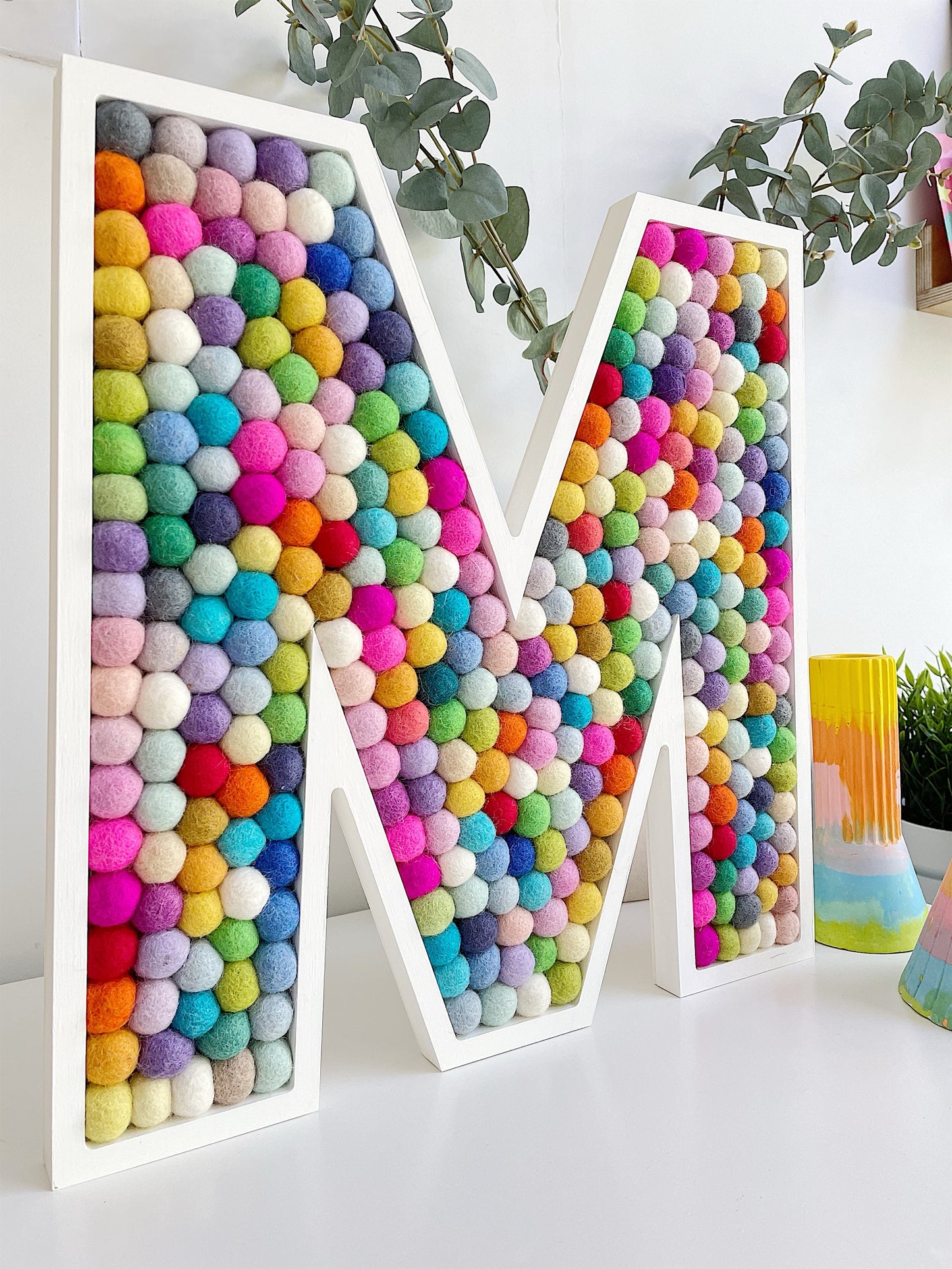 Large A-Z Wooden Rainbow Pom Pom Letters - 40cm