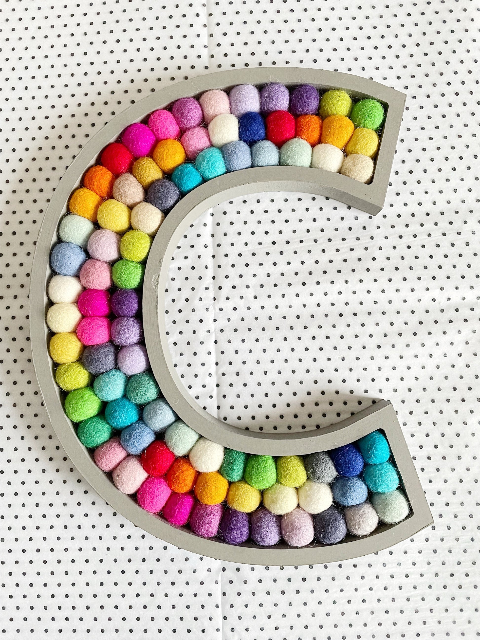 A-Z Rainbow PomPom Wooden Wall Letter -  30cm Dark Grey