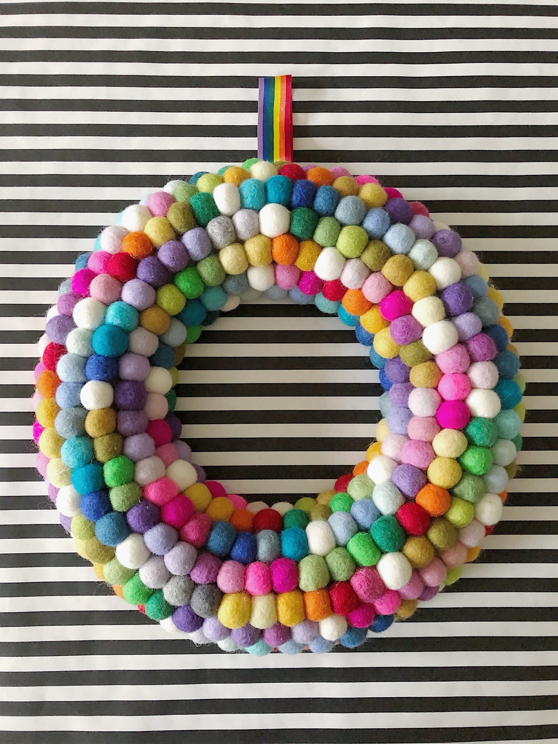 Rainbow Pom Pom Wreath - Large