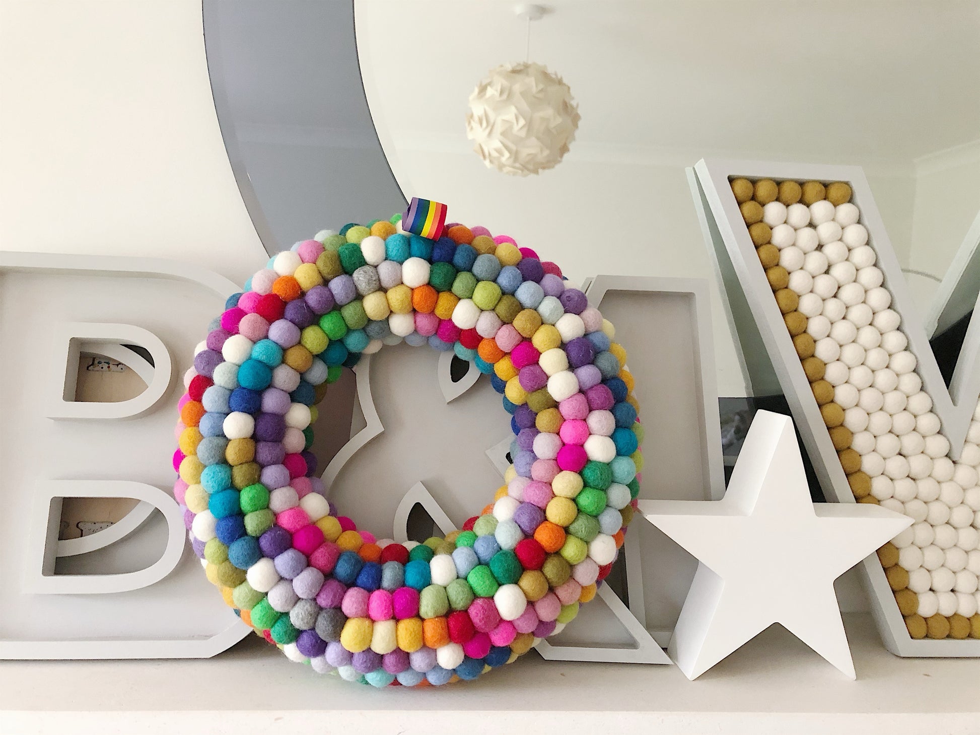 Rainbow Pom Pom Wreath - Large