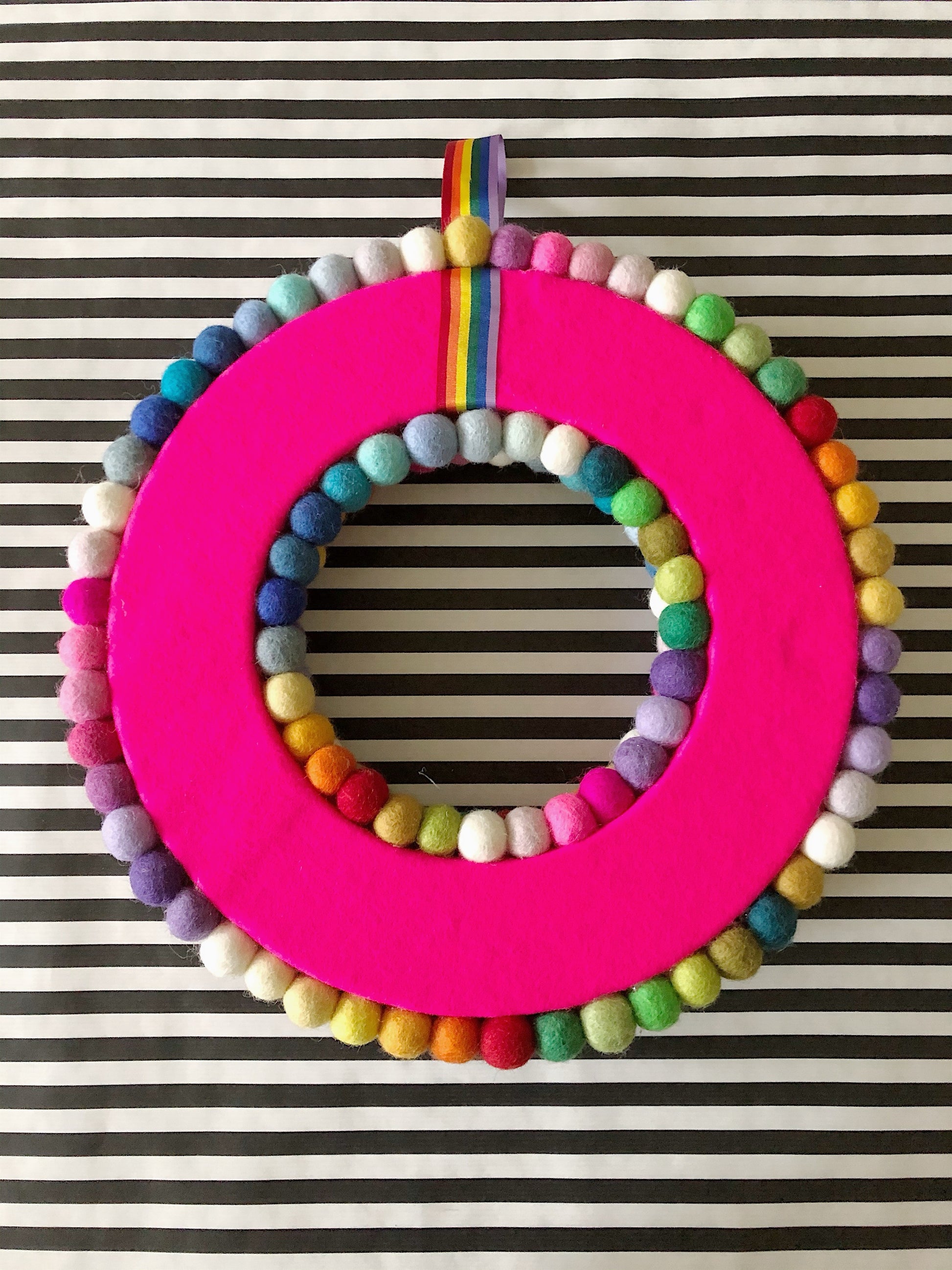 Rainbow Pom Pom Wreath - Large